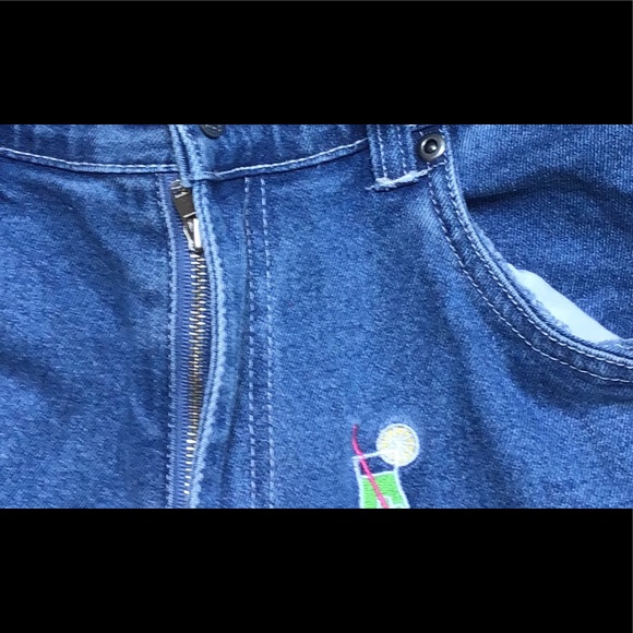 Quacker Factory Embroidered Cocktails Martini Summer Ankle Capri Denim Jeans - Picture 5 of 14